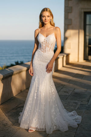Juliet JT2441SW sheer corset mermaid bridal gown front view