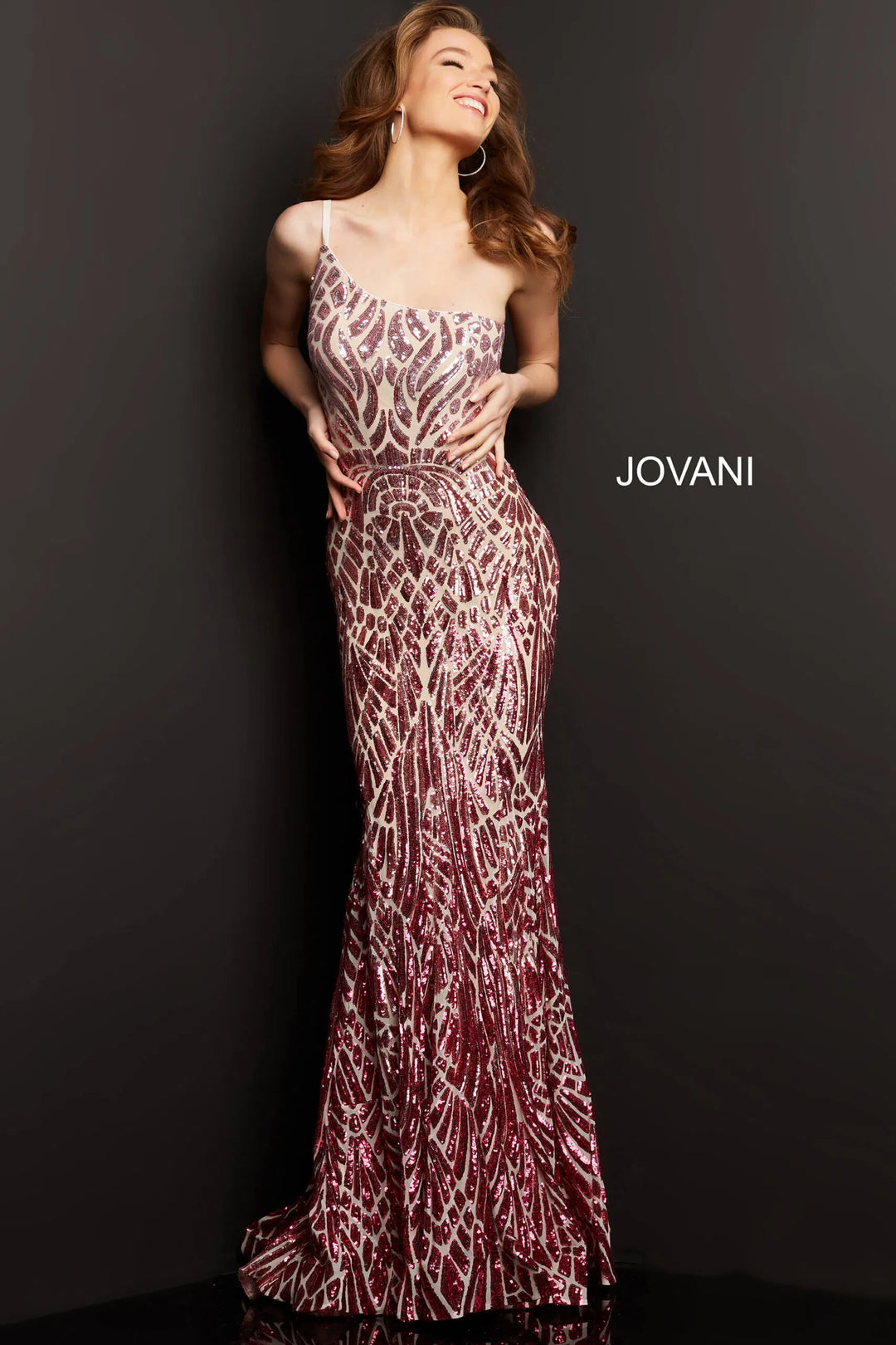 Jovani - 06469 Sequined Two Tone Trumpet Dress - FOSTANI.com