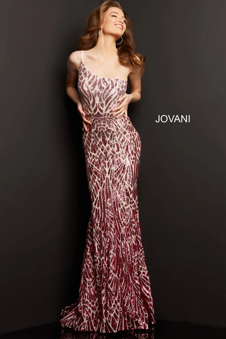 Jovani - 06469 Sequined Two Tone Trumpet Dress - FOSTANI.com