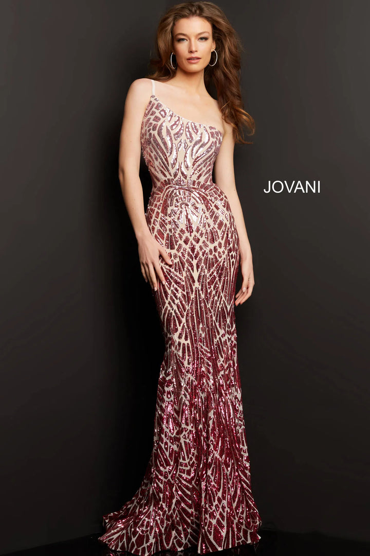 Jovani - 06469 Sequined Two Tone Trumpet Dress - FOSTANI.com