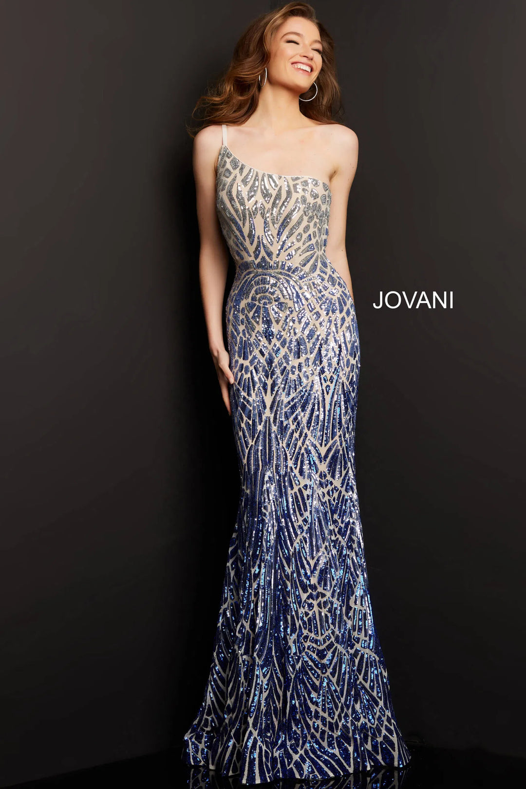 Jovani - 06469 Sequined Two Tone Trumpet Dress - FOSTANI.com