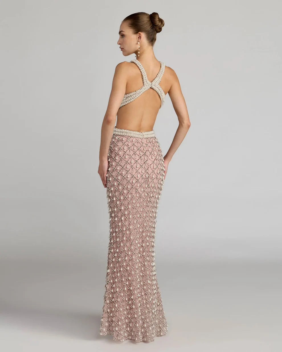 Mac Duggal 10098 Pearl Embellished Open Back Gown Dress - FOSTANI.com