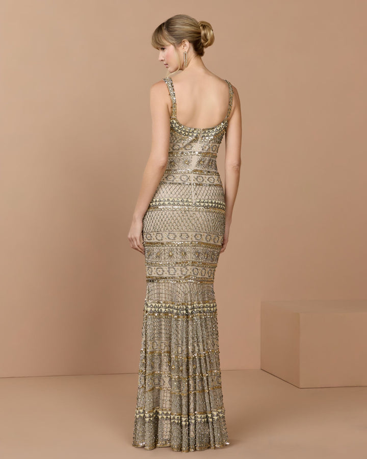 Mac Duggal 10114 Sleeveless Square Neck Beaded Gown