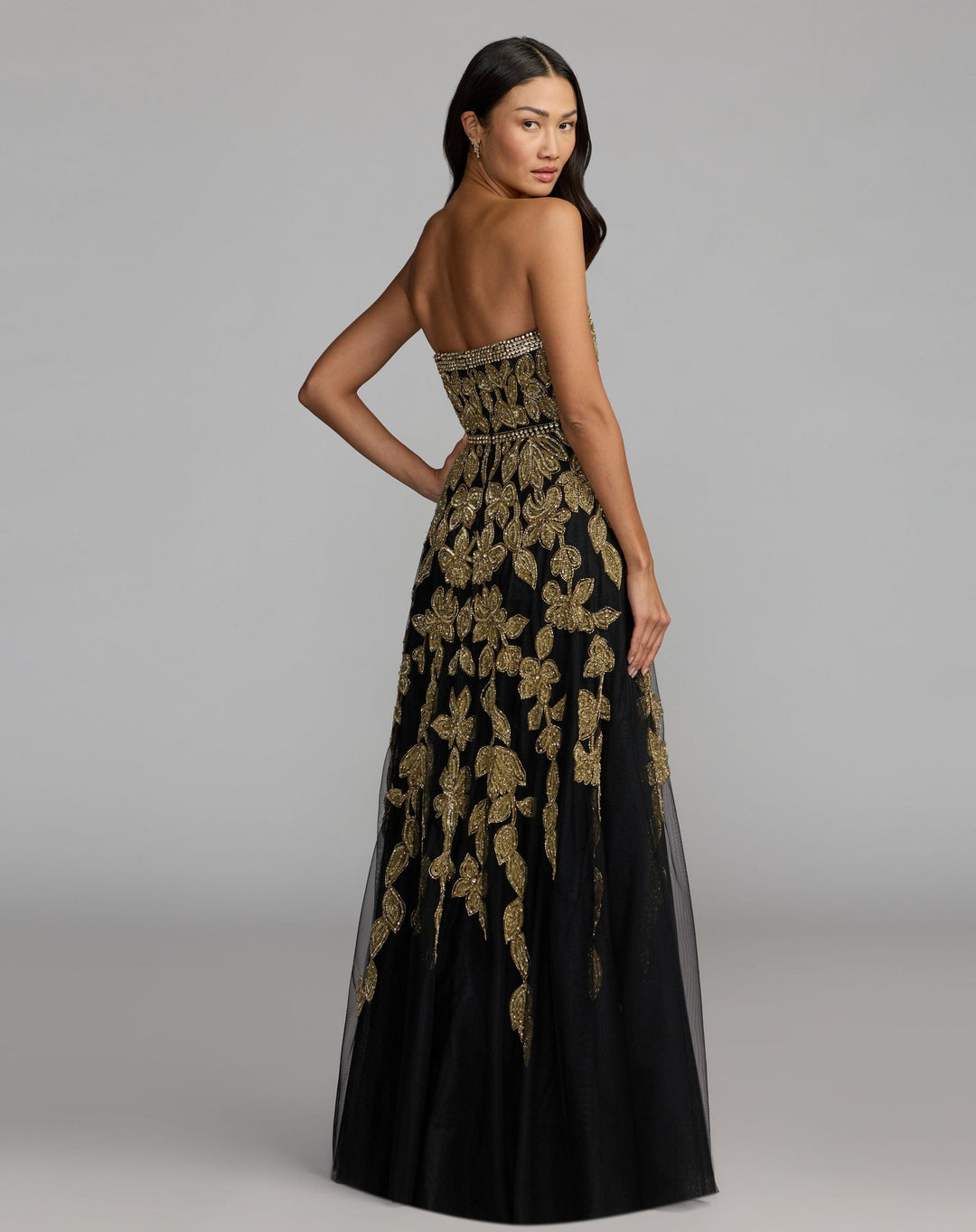 Mac Duggal 10274 Floral Embellished Strapless A-Line Gown