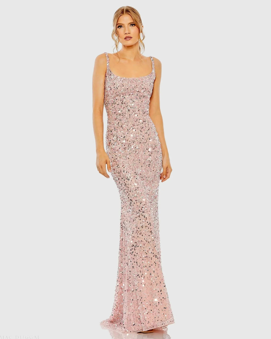 Mac Duggal 10705 Pink Sequined Low Back Slip Gown