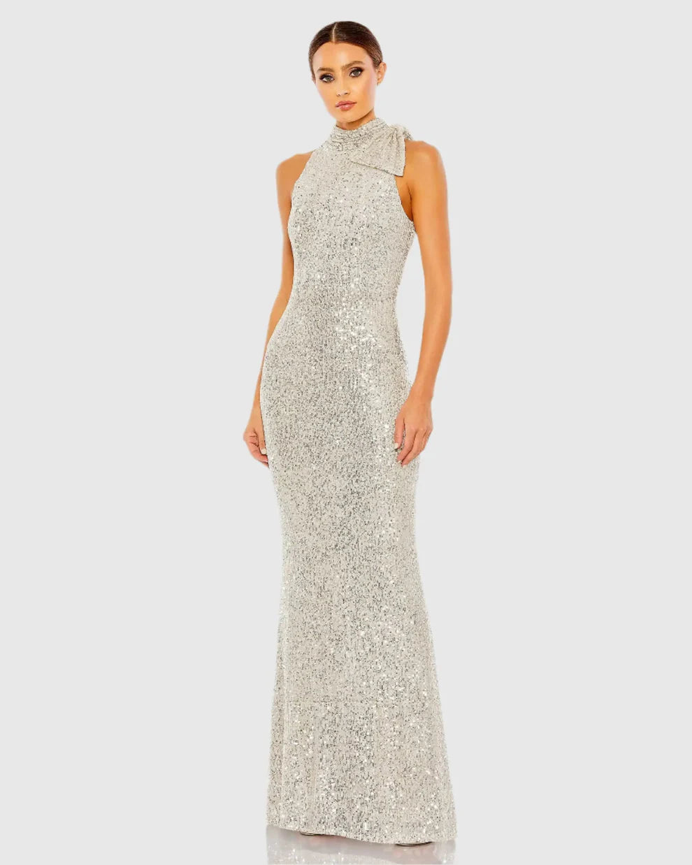 Mac Duggal 11280 Soft Tie Halter Neck Sequin Gown