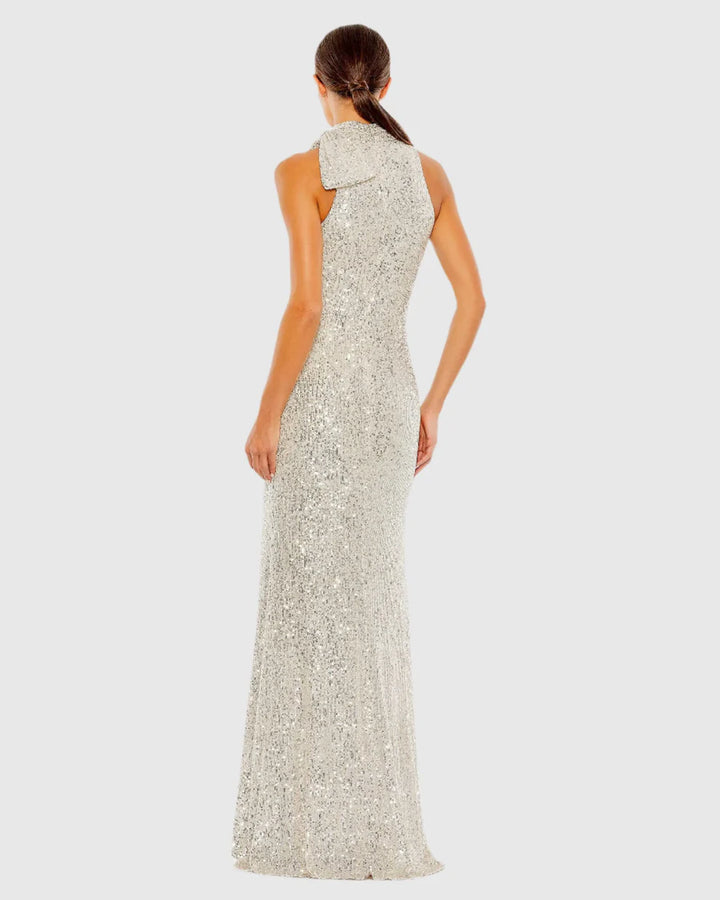 Mac Duggal 11280 Soft Tie Halter Neck Sequin Gown