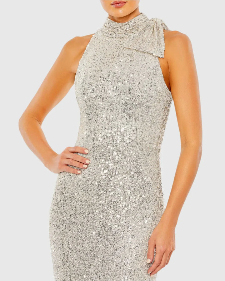 Mac Duggal 11280 Soft Tie Halter Neck Sequin Gown