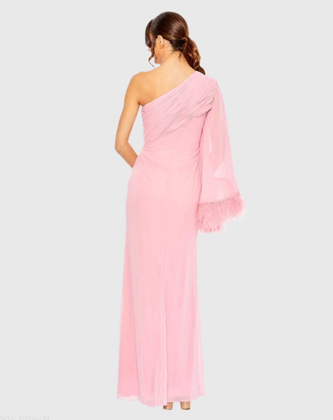 Mac Duggal 11442 Feather Cuff One Shoulder Ruched Gown