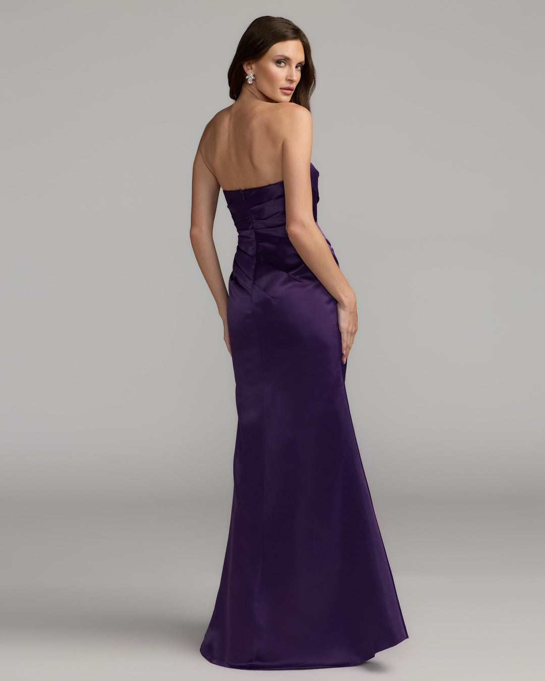 Mac Duggal 11653 Strapless Satin Gown With High Slit