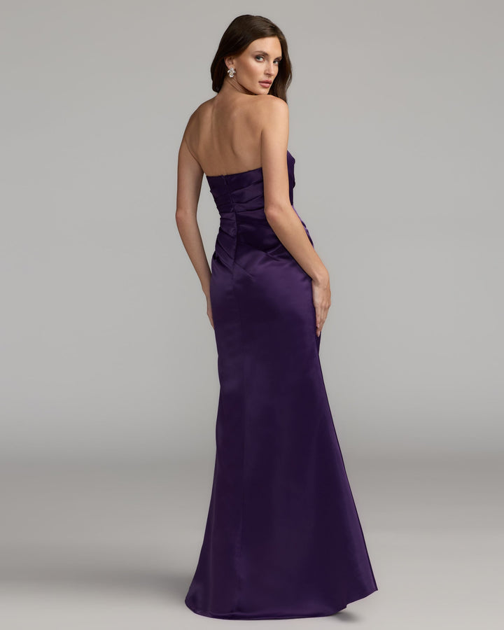 Mac Duggal 11653 Strapless Satin Gown With High Slit