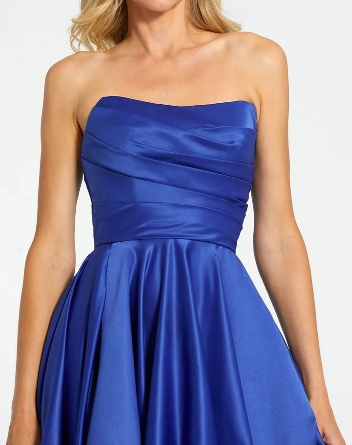 Mac Duggal 11685 Black Strapless Ruched High Low Gown
