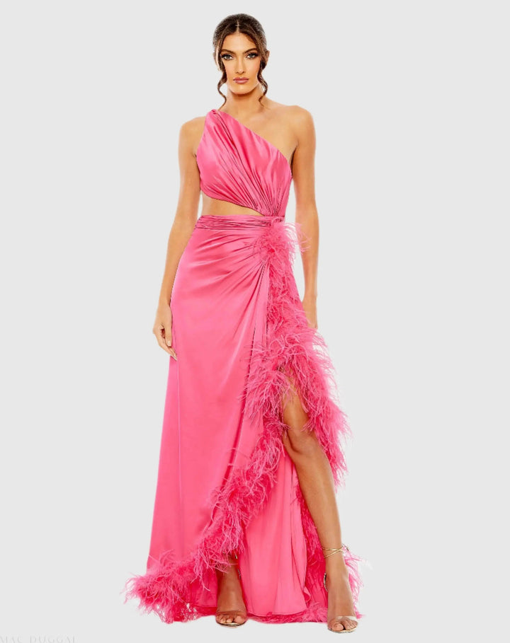 Mac Duggal 11689 One Shoulder Key Hole Detail With Feather Lining