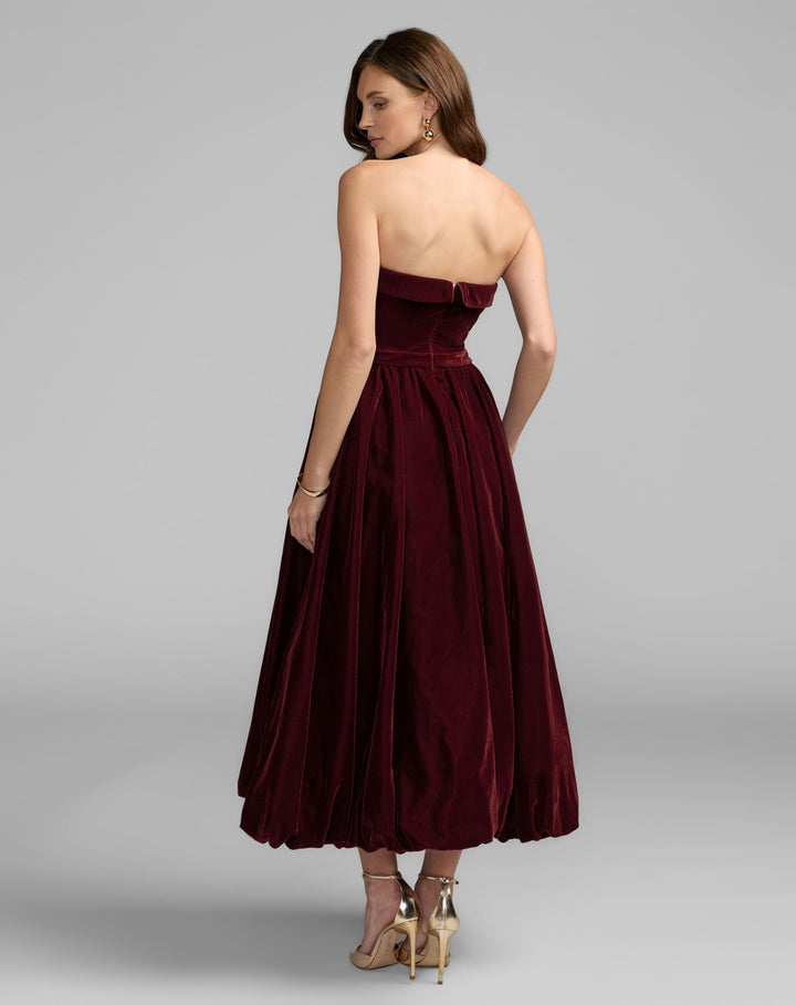 Mac Duggal 11744 Strapless Velvet A-Line Midi Dress