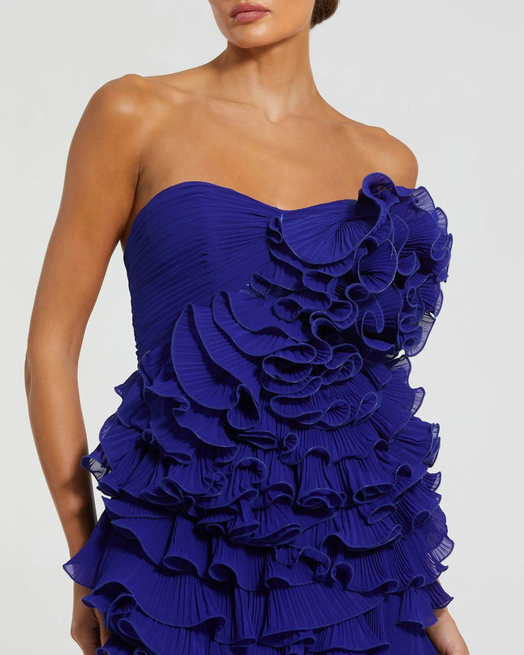 Blue Strapless Tiered Ruffle Mini Dress - FOSTANI.com