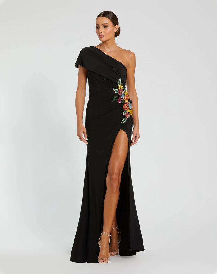 Mac Duggal 11769 Black One Shoulder Beaded Jersey Gown - FOSTANI.com