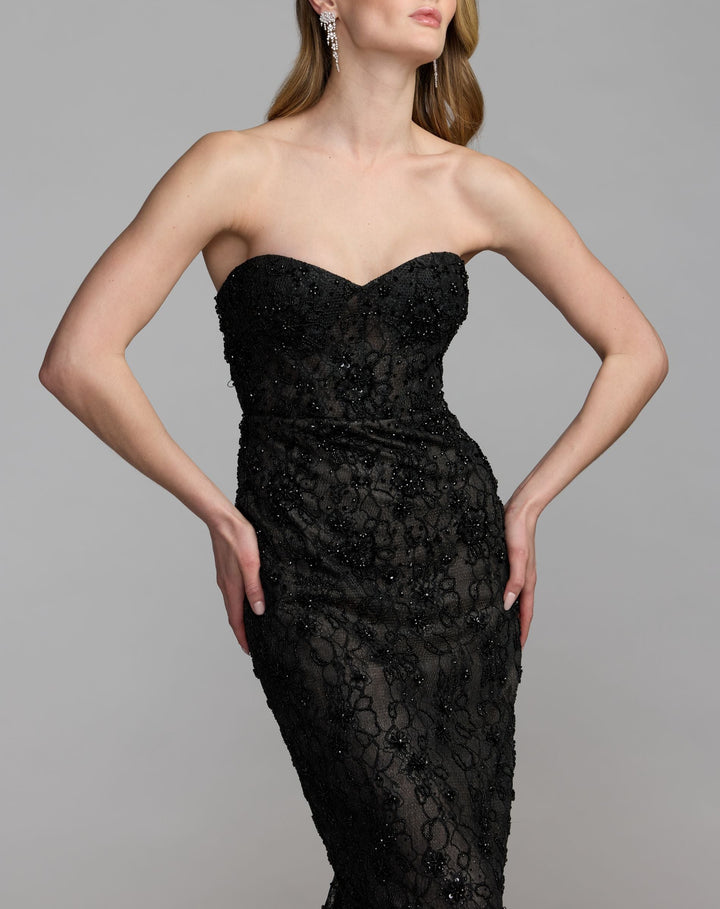 Mac Duggal 11830 Embellished Strapless Bustier Gown With Sweeping Train Dress