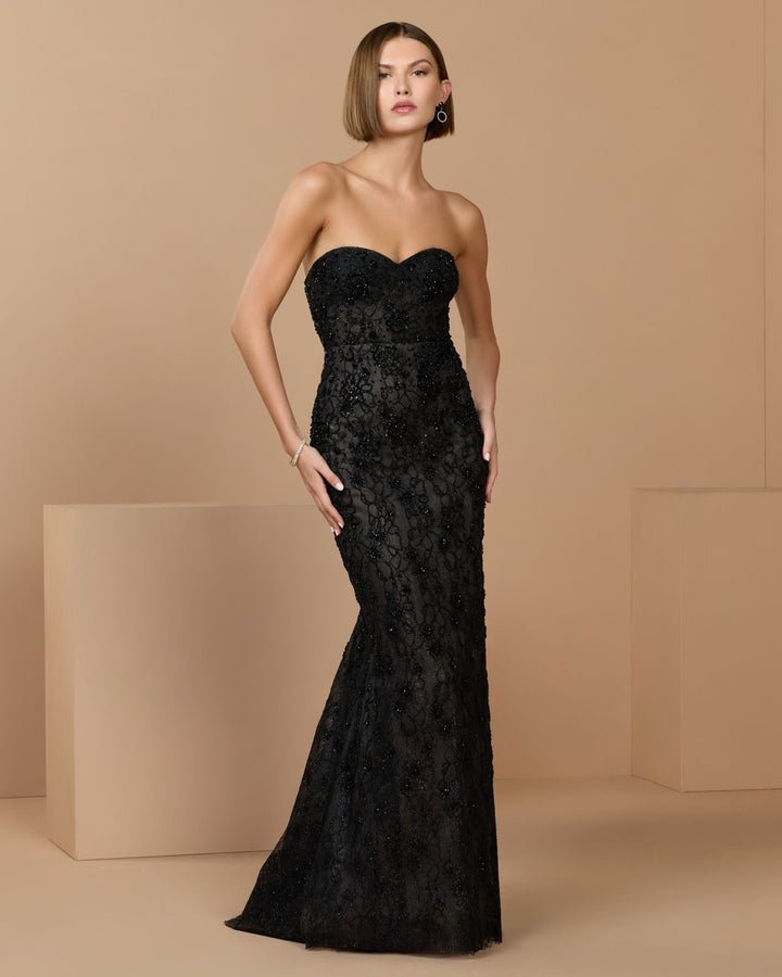 Mac Duggal 11830 Embellished Strapless Bustier Gown With Sweeping Train Dress