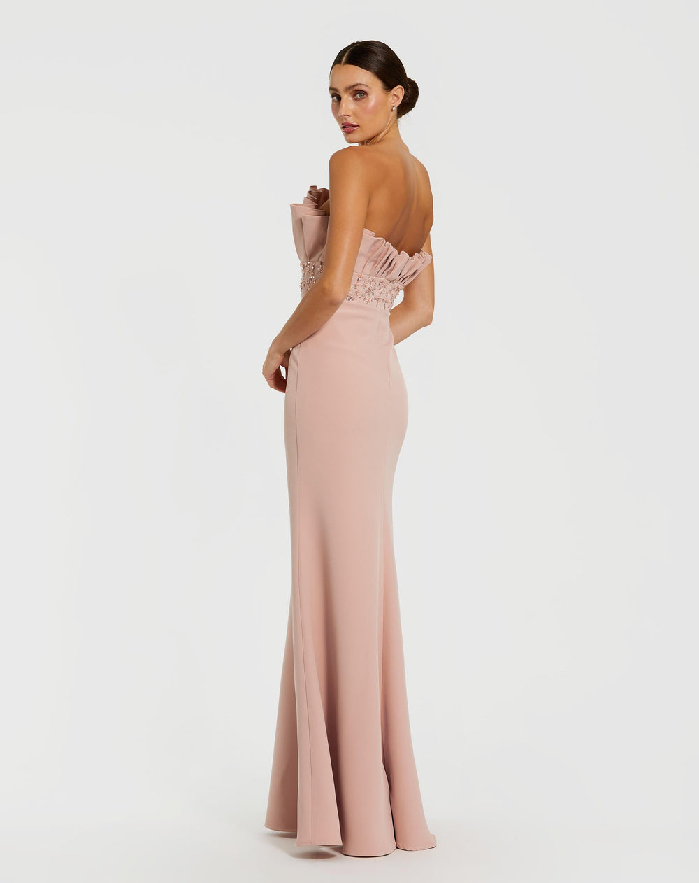 Pink Strapless Crepe Gown With Crystal Embellishments - FOSTANI.com