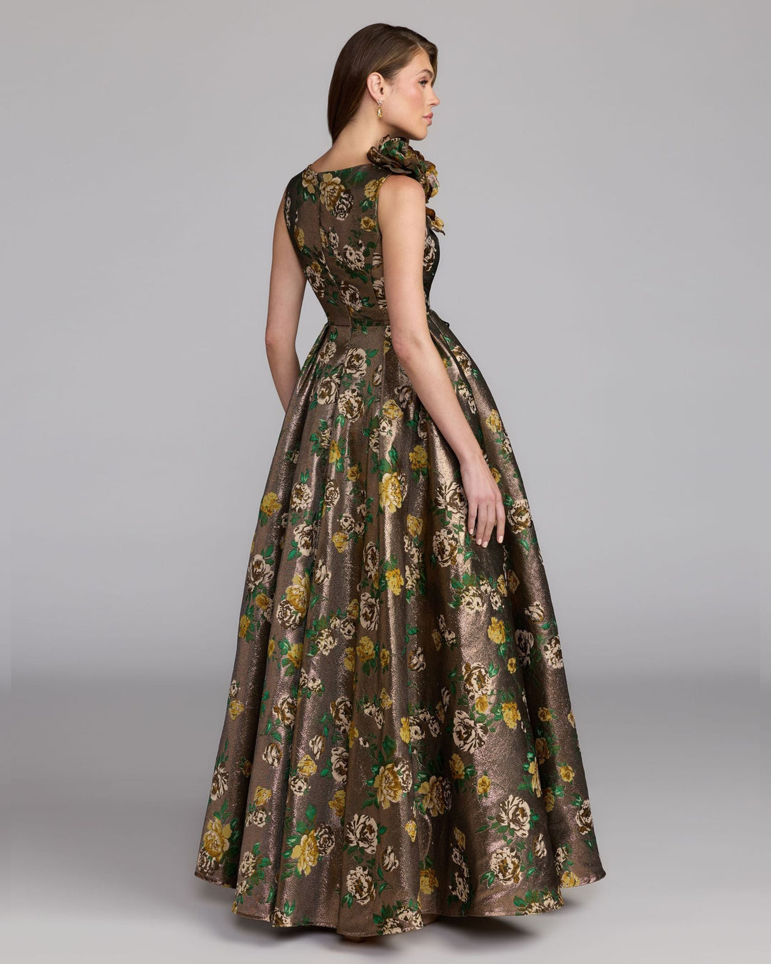 Mac Duggal 11873 Metallic Ball Gown With 3D Rosette