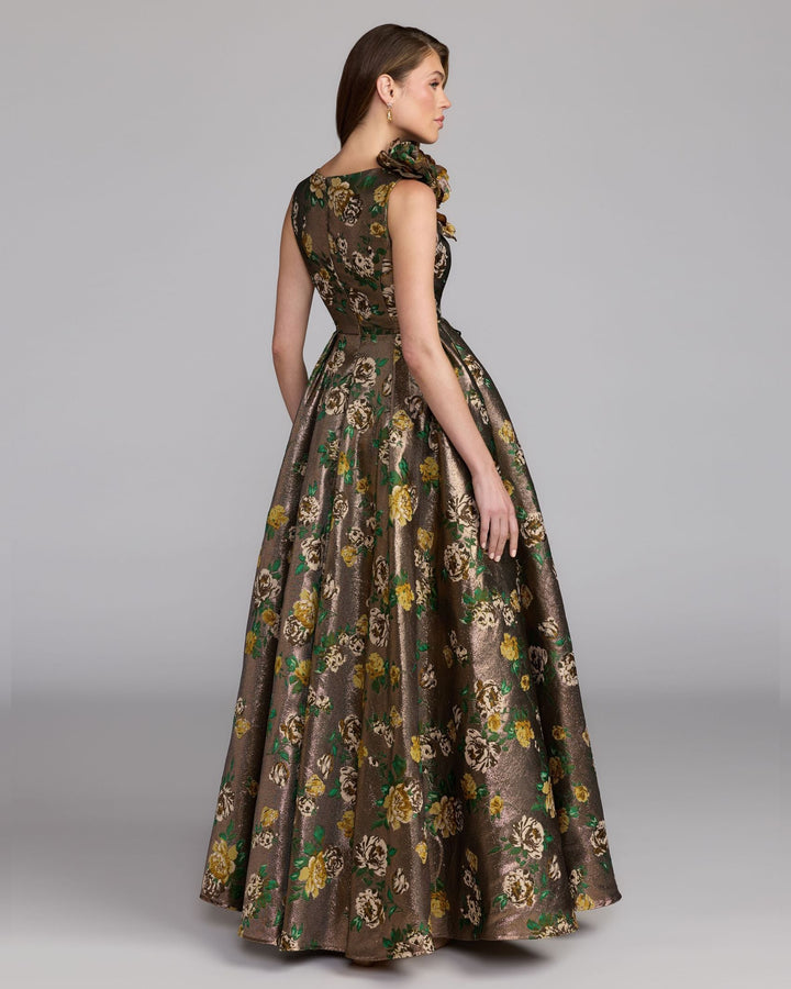 Mac Duggal 11873 Metallic Ball Gown With 3D Rosette