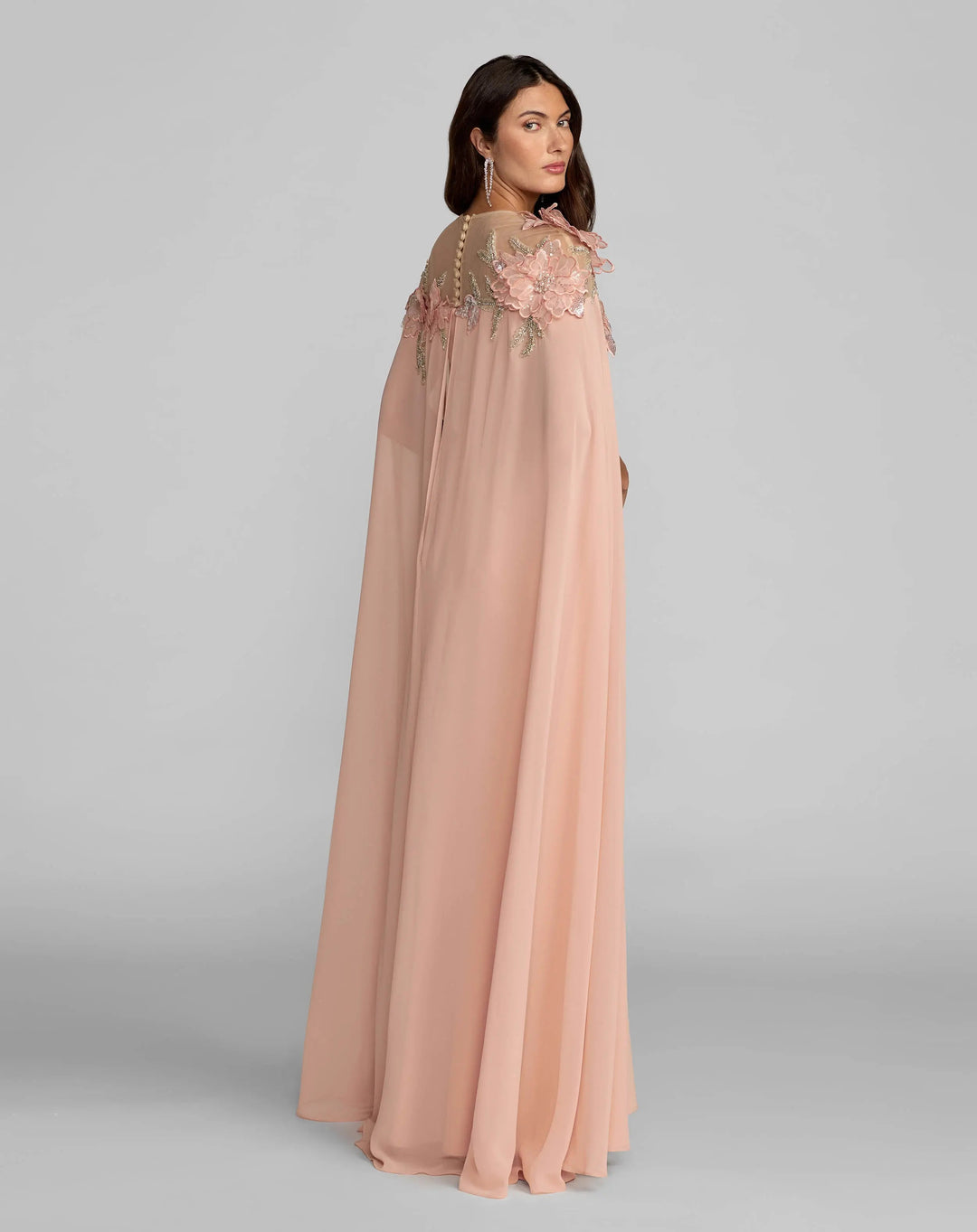 Mac Duggal 11942 Pink Embellished Crepe Gown With Chiffon Cape - FOSTANI.com