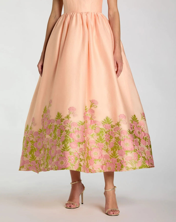 Peach Spaghetti Strap Organza Midi Dress With Bow Detail - FOSTANI.com