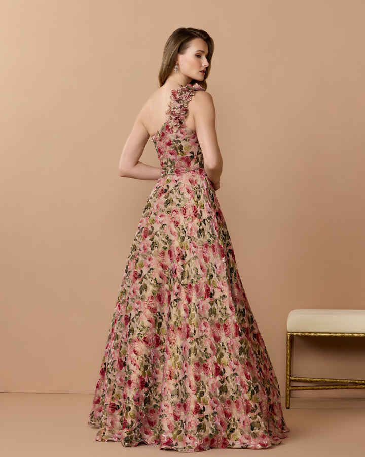 Mac Duggal 13269 One Shoulder Velvet Floral Ball Gown