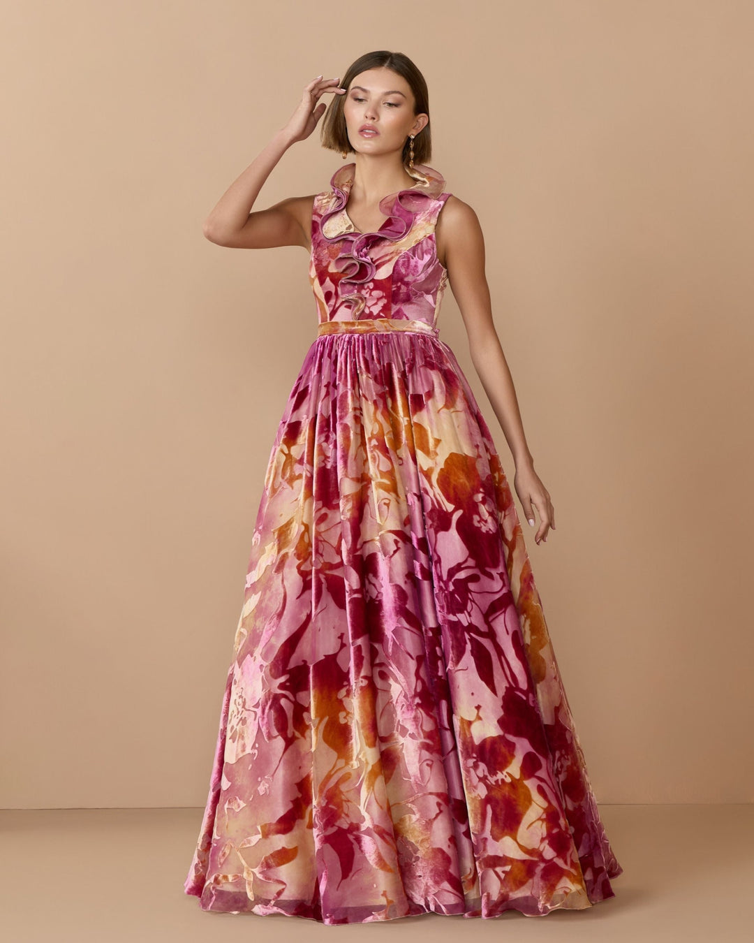 Mac Duggal 13286 Sleeveless Velvet Ruffle Ball Gown