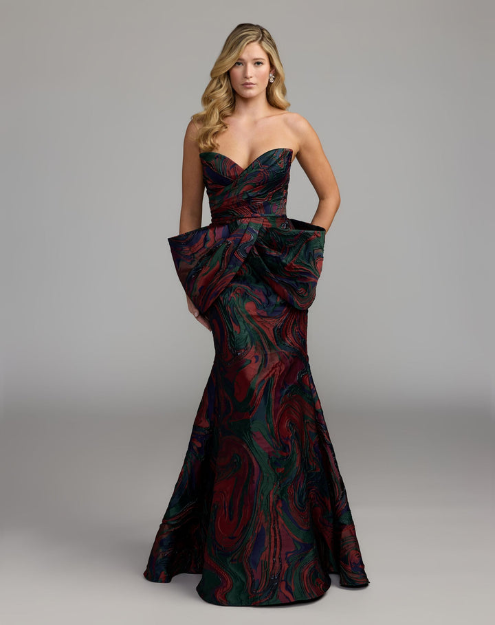 Mac Duggal 13365 Strapless Brocade Mermaid Gown With Bow Detail