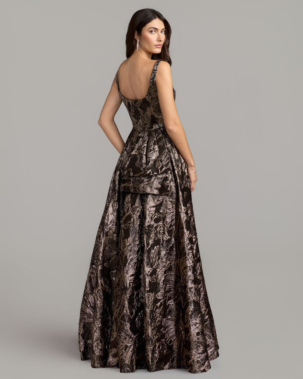 Mac Duggal 13381 Metallic Floral Brocade Gown with Overskirt