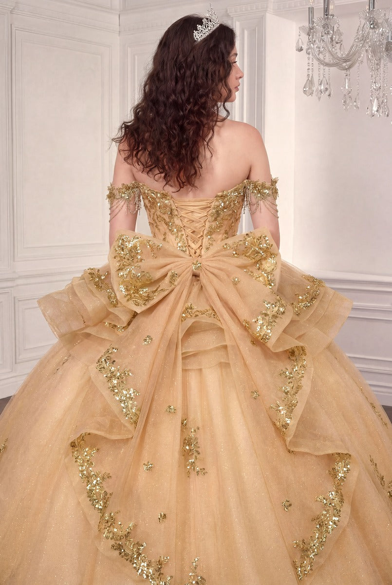 Ladivine 15746 back bow and corset detail in champagne gold