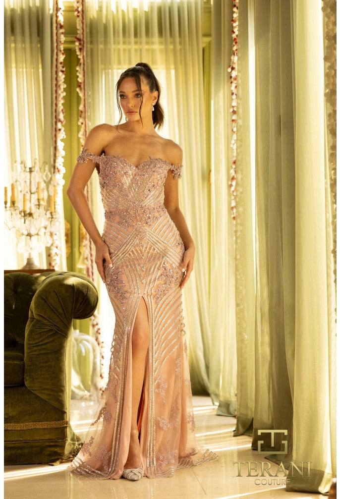 Terani 1912GL9572 Sweetheart Off-the-Shoulder Corset Mermaid Dress