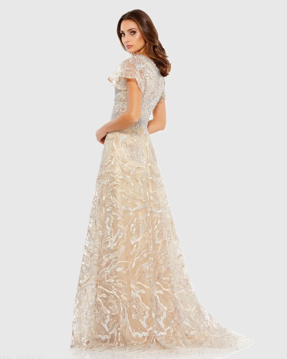 Mac Duggal 20301 Embellished Illusion Butterfly Sleeve A-Line Gown