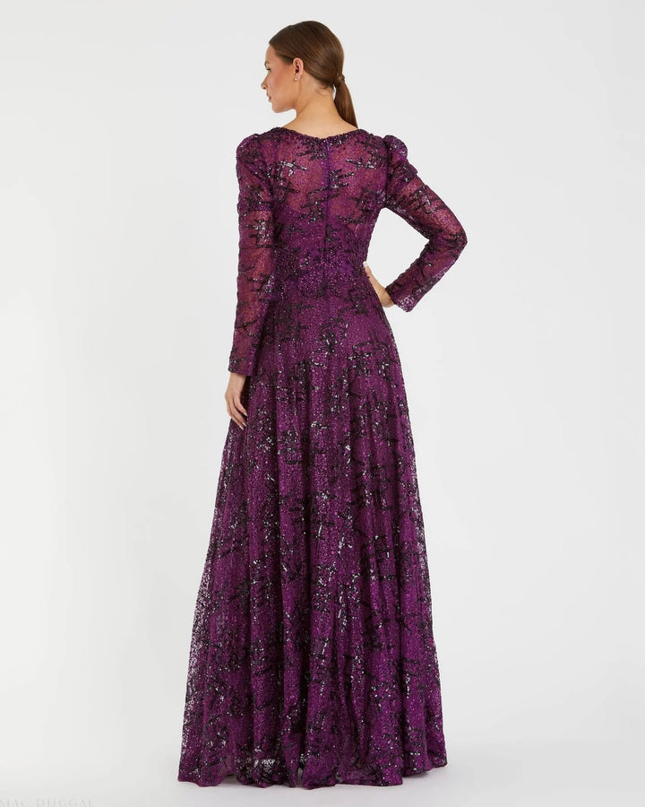 Mac Duggal 20353 Embellished V Neck Long Sleeve A Line Gown