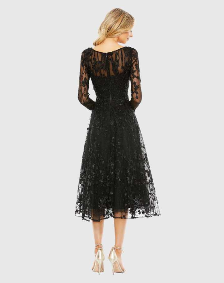 Mac Duggal 204041 Embellished Floral Long Sleeve Dress