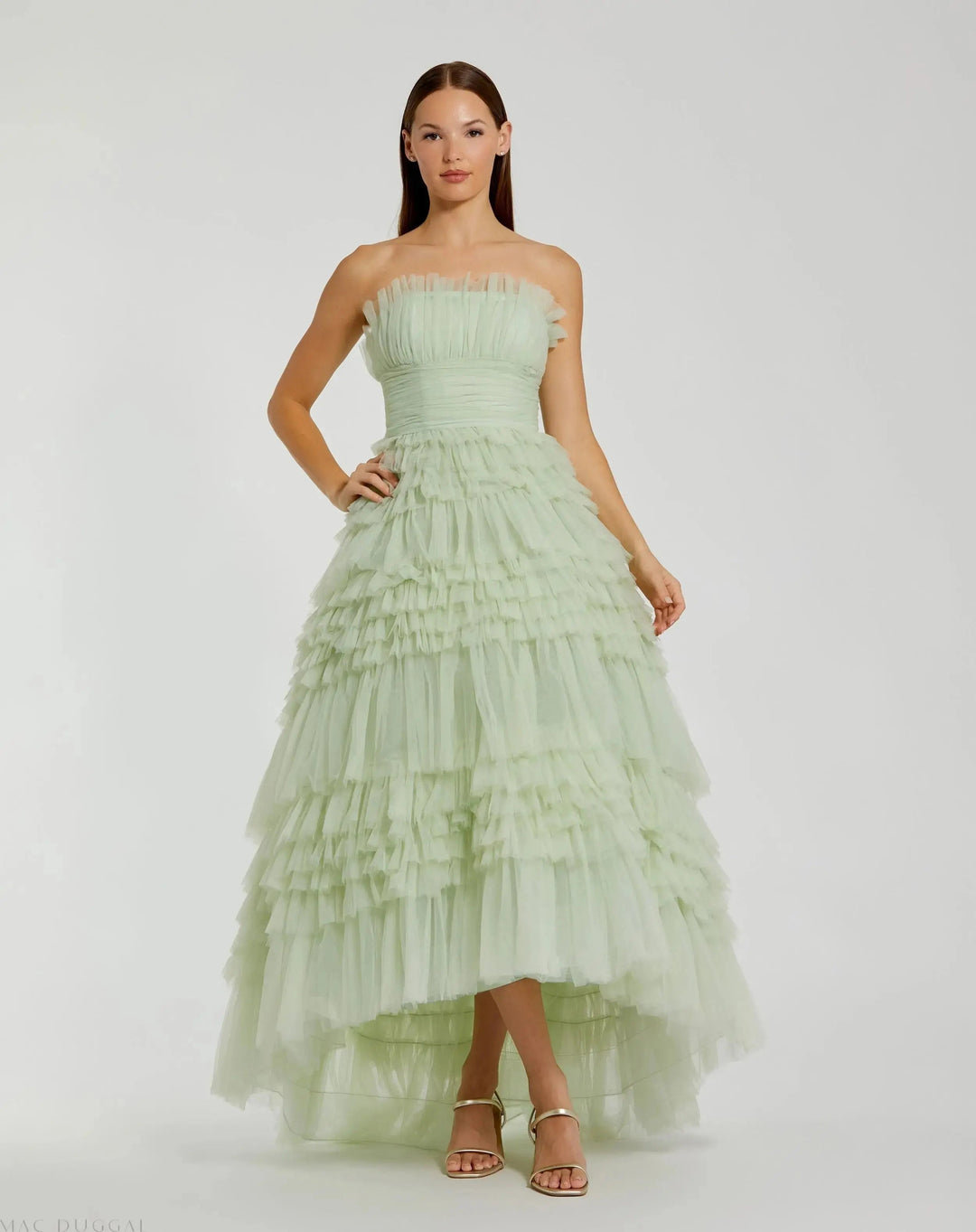 Mac Duggal 20573 Strapless Tulle Tiered Ruffle Gown