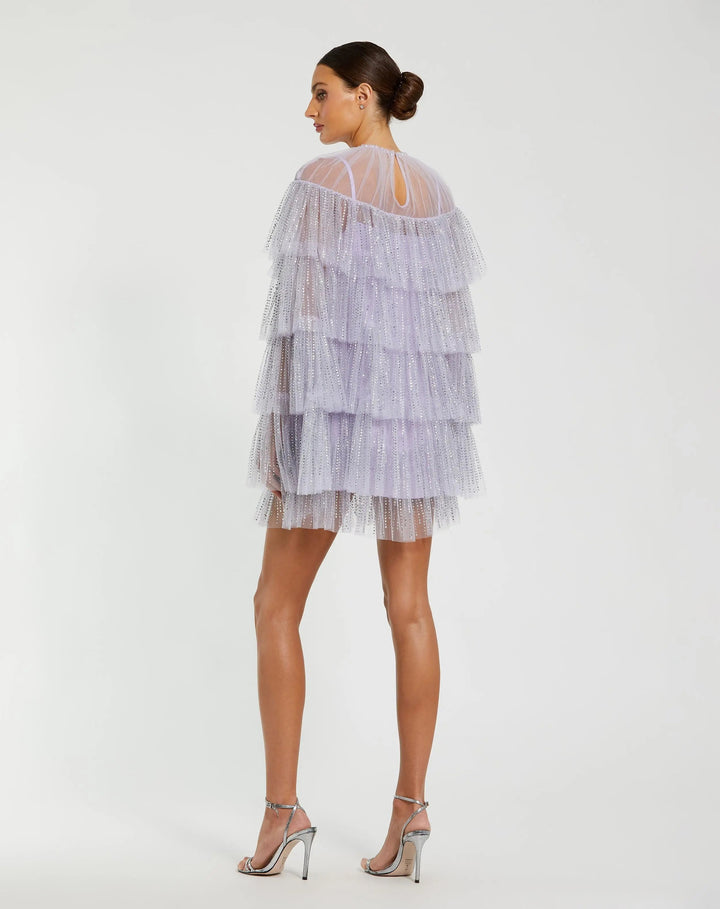 Mac Duggal 20749 Purple Embellished High Neck Ruffle Mini Dress