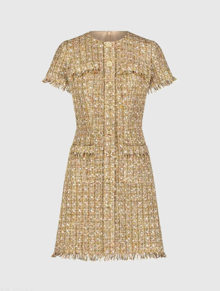 Mac Duggal 21072 Boucle Short Sleeve Mini Dress With Pockets