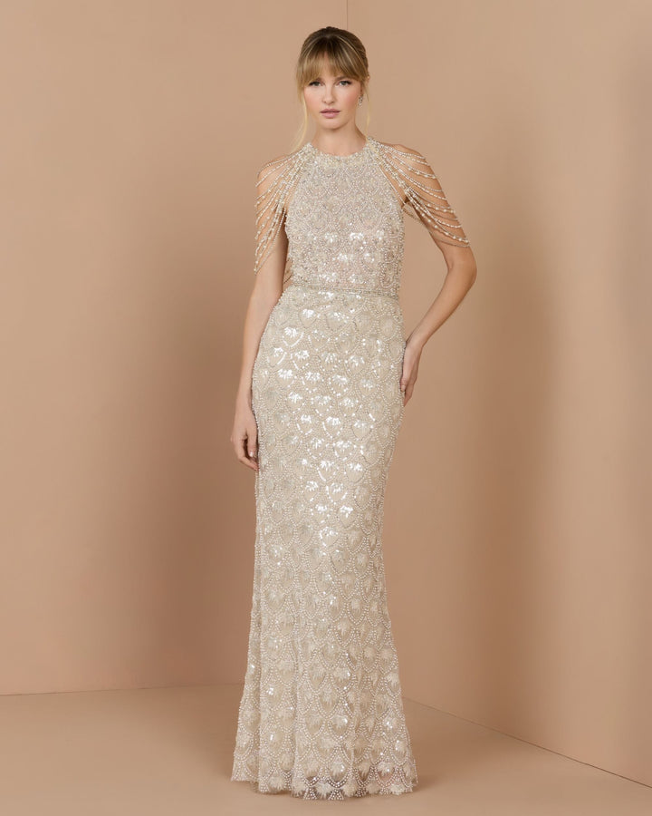 Mac Duggal 21322 Draped Embellished Column Gown