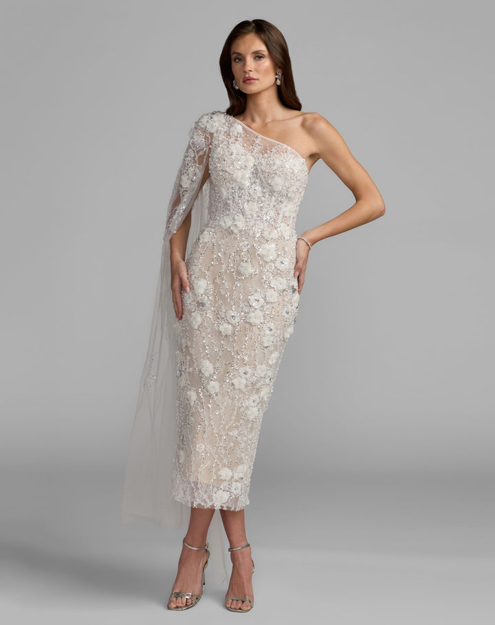 Mac Duggal 21348 Beaded One Shoulder Corset Midi Dress