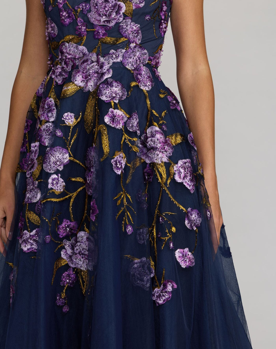 Mac Duggal 21358 Navy Embroidered Sleeveless A-Line Midi Dress