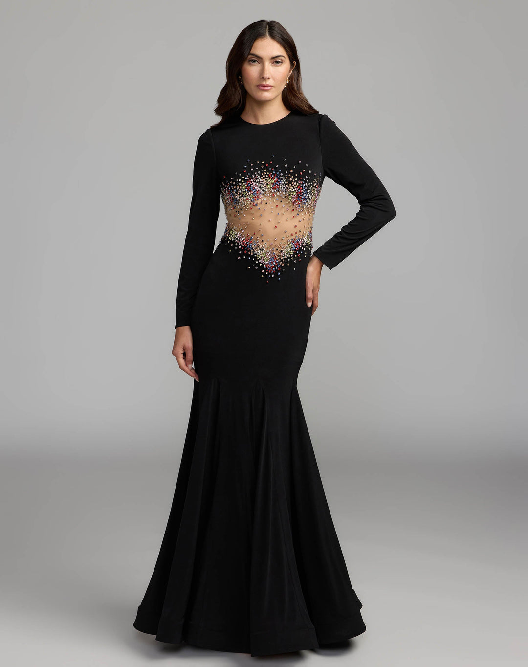 Mac Duggal 21432 Crystal Embellished Illusion Jersey Gown