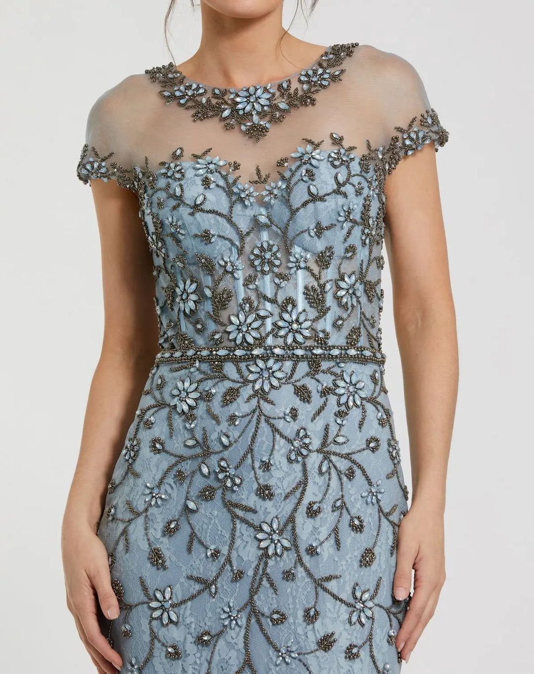 Mac Duggal 2239 Embellished Lace Evening Gown with Illusion Neckline