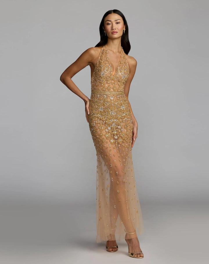 Mac Duggal 2241 Hand Embellished Open Back Halter Gown