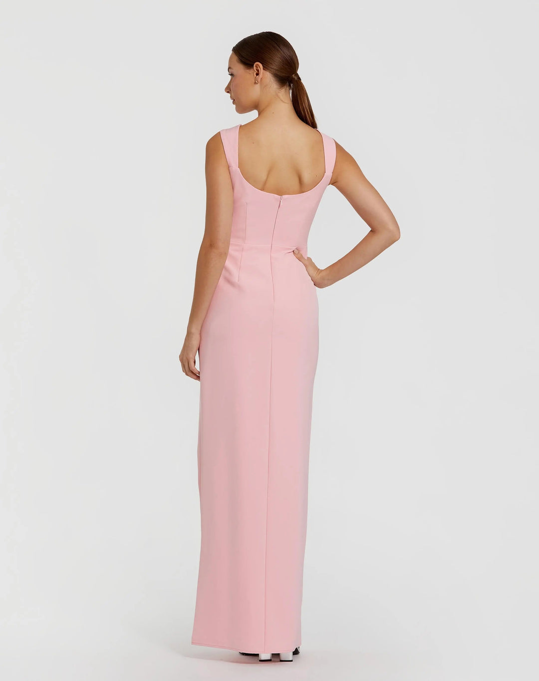 Pink Sleeveless Crepe Gown With Embellished Bows - FOSTANI.com