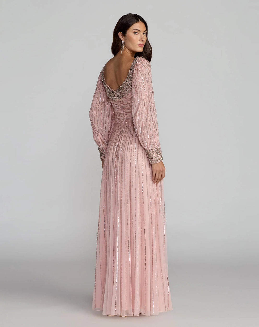 Mac Duggal 23085 Pink Embellished Long Sleeve Scoop Neck A-Line Gown