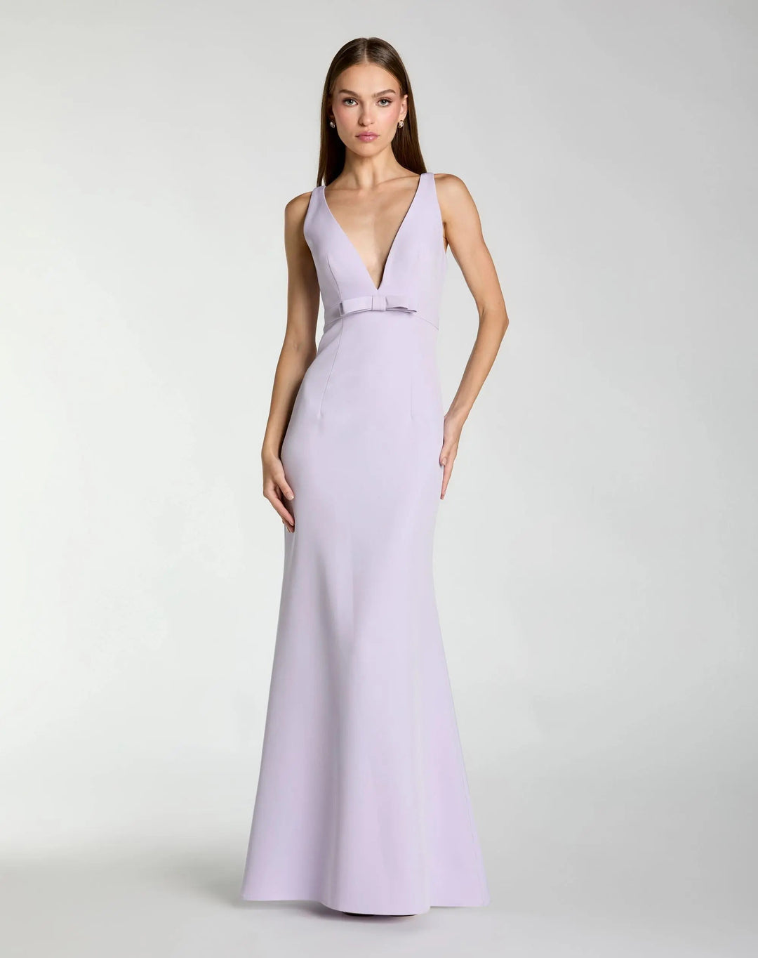 Purple Sleeveless V Neck Mermaid Gown With Bow - FOSTANI.com