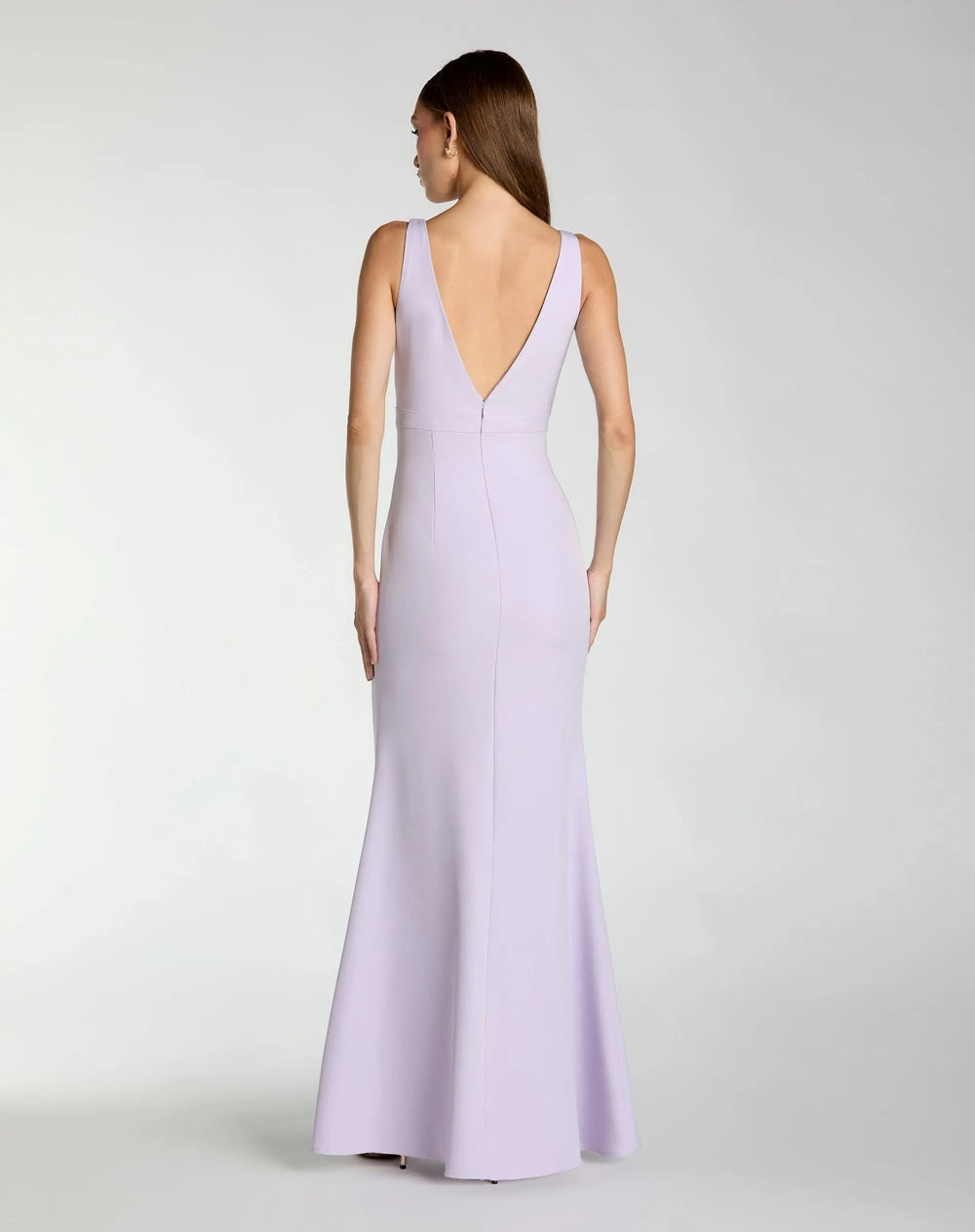 Purple Sleeveless V Neck Mermaid Gown With Bow - FOSTANI.com