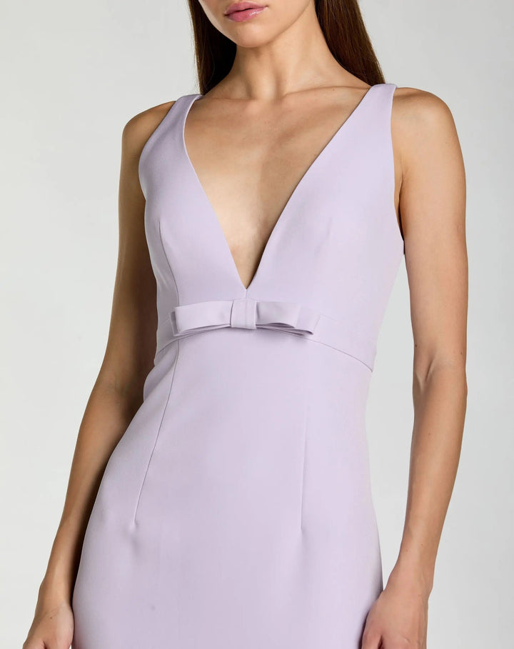 Purple Sleeveless V Neck Mermaid Gown With Bow - FOSTANI.com